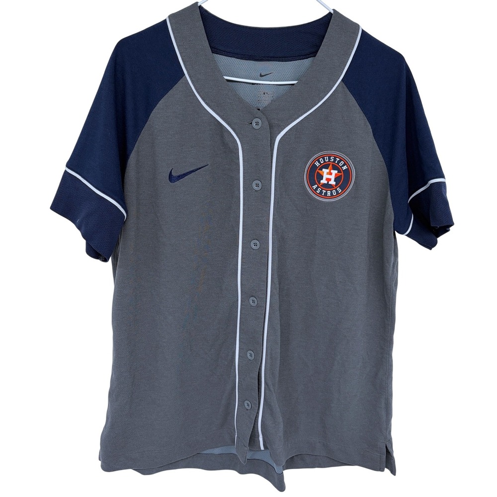 Nike Dri-Fit Houston Astros Baseball Jersey Womens XL MLB Gray‎ Navy Blue